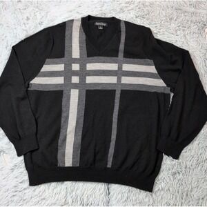 Kenneth Roberts Sweater Mens XL Black Merino Wool Comfort Casual Preppy Soft